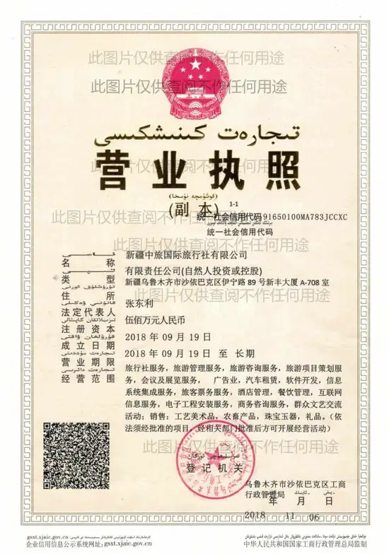 点击图片放大网站用中旅国际营业执照